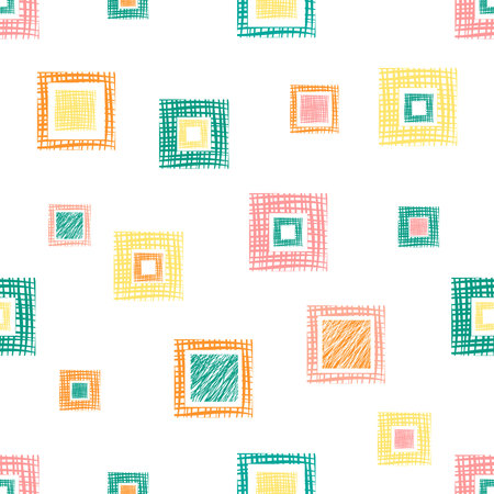 Seamless vector geometrical pattern with rhombus, squares, rectangles endless background with hand drawn textured geometric figures. Pastel Graphic illustration Template for wrapping, web backgroundsのイラスト素材