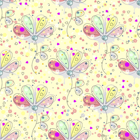 Vector seamless floral pattern Hand drawn outline decorative endless background with cute drawn flowers, decorative elements Graphic illustration. Line drawing. Print for wrapping, background, decorのイラスト素材