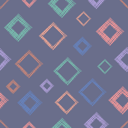 Seamless vector geometrical pattern with rhombus, squares, rectangles endless background with hand drawn textured geometric figures. Pastel Graphic illustration Template for wrapping, web backgroundsのイラスト素材