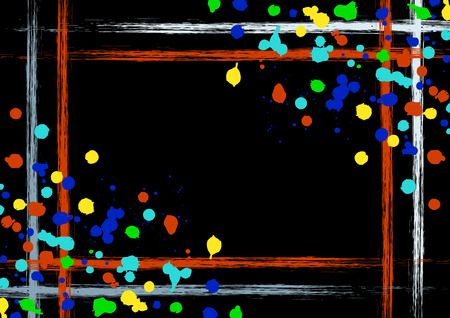 Vector drawn background with frame, border. Grunge template with splash, spray attrition, cracks. Old style vintage design. Graphic illustration. a4 size format, horizontal orientationのイラスト素材