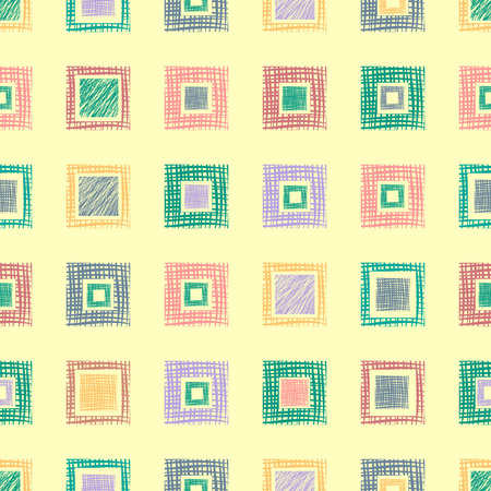Seamless vector geometrical pattern with rhombus, squares. endless background with hand drawn textured geometric figures. Pastel Graphic illustration Template for wrapping, web backgrounds, wallpaperのイラスト素材