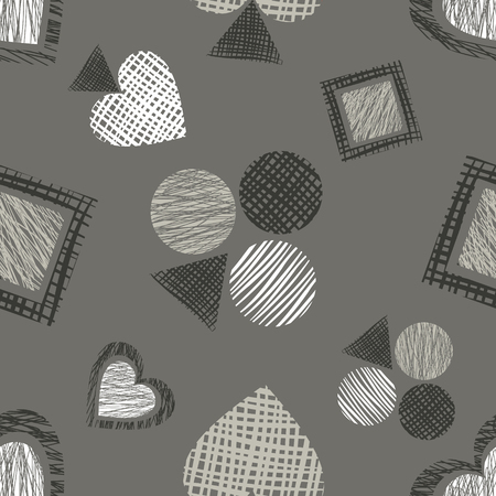 Seamless vector geometrical pattern with icons of playing cards. background with hand drawn textured geometric figures. Pastel Graphic illustration Template for wrapping, web backgrounds, wallpaperのイラスト素材