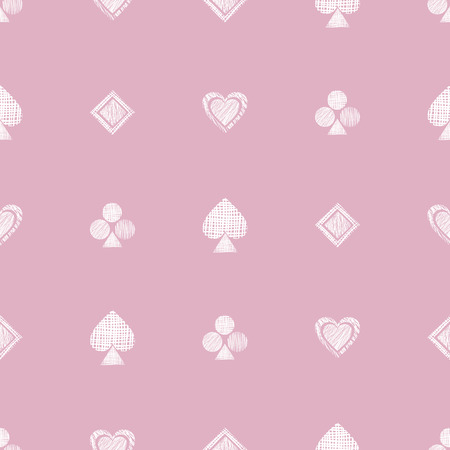 Seamless vector geometrical pattern with icons of playing cards. background with hand drawn textured geometric figures. Pastel Graphic illustration Template for wrapping, web backgrounds, wallpaperのイラスト素材