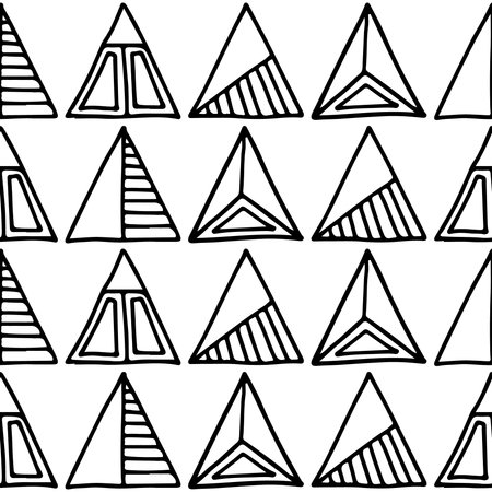 Seamless vector pattern. Black and white geometrical background with hand drawn decorative tribal...