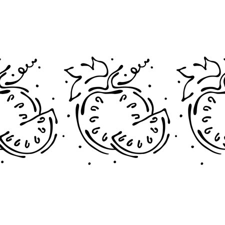 Seamless vector hand drawn fruits pattern, endless border frame with watermelon. Decorative cute graphic line drawing illustration. Print for wrapping, background, fabric, decor, textile, surfaceのイラスト素材