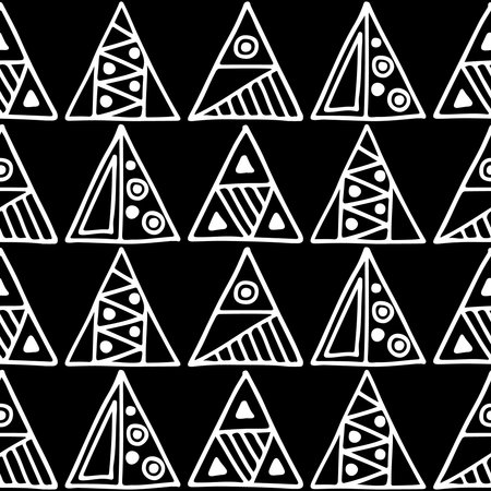 Seamless vector pattern. Black and white geometrical background with hand drawn decorative tribal...