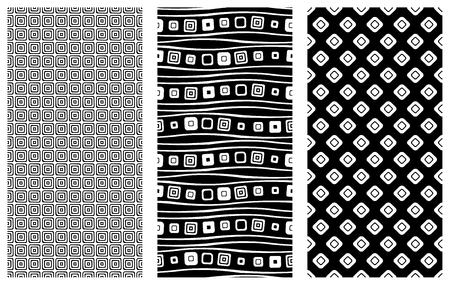 Set of seamless vector geometrical patterns. Endless background with hand drawn ornamental tribal elements. Black and white graphic vector illustration with ethnic motifs. Print for cover, fabric, wrapping.のイラスト素材