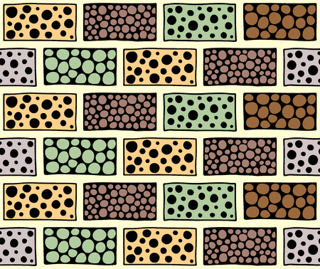 Seamless vector pattern. Geometrical background with hand drawn decorative tribal elements in vintage brown colors. Print with ethnic, folk, traditional motifs. Graphic vector illustration.のイラスト素材