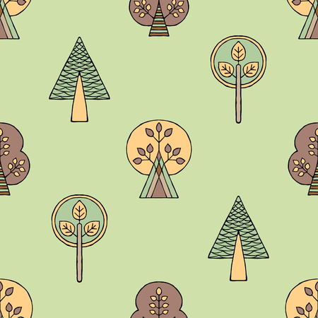 Vector hand drawn seamless pattern, decorative stylized childish trees. Doodle style, tribal graphic illustration. Ornamental cute hand drawing Series of doodle, cartoon, sketch seamless patternsのイラスト素材