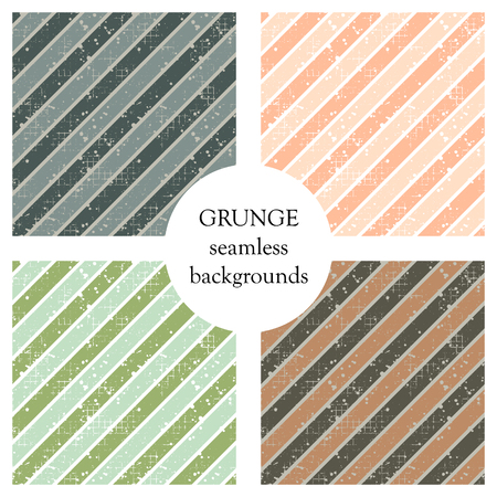 Set of seamless vector patterns. Geometric striped backgrounds with diagonal lines. Grunge texture with attrition, cracks and ambrosia. Old style vintage design. Graphic illustration.のイラスト素材