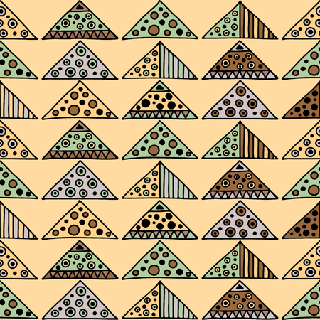 Seamless vector pattern. Geometrical background with hand drawn decorative tribal elements in vintage brown colors. Print with ethnic, folk, traditional motifs. Graphic vector illustration.のイラスト素材