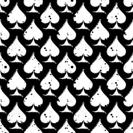 Vector seamless grunge pattern. Grungy graphic illustration of sign of playing card with ink blot, brush strokes. Endless background. Series of gaming and gambling seamless vector patterns.のイラスト素材