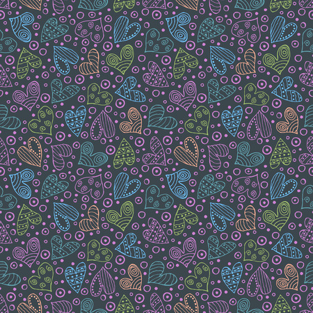 Seamless vector patterns with hearts. Background with hand drawn ornamental symbols and decorative elements. Decorative repeating ornament. Graphic illustration.Series of Love vector Seamless Patterns.のイラスト素材