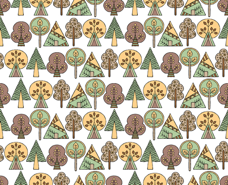Vector hand drawn seamless pattern Decorative stylized childish trees Doodle style, tribal graphic illustration Ornamental cute hand drawing Series of doodle, cartoon sketch seamless patternsのイラスト素材