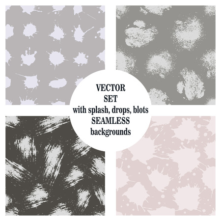 Vector set of seamless patterns, tiles with inc splash, blots, smudge and brush strokes. Grunge endless template for web background, prints, wallpaper, surface, wrapping, repeat elements for design.のイラスト素材