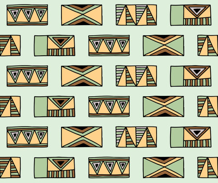 Seamless vector pattern. Geometrical background with hand drawn decorative tribal elements in brown...