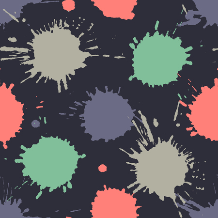 Seamless pattern, tile with inc splash, blots, smudge and brush strokes. Grunge endless template for web background, prints, wallpaper, surface, wrapping, repeat elements for design.のイラスト素材