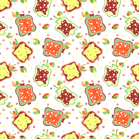 Seamless vector hand drawn childish pattern, border with fruits. Cute childlike pomegranate with leaves, seeds, drops. Doodle, sketch, cartoon style background. Endless repeat swatchのイラスト素材