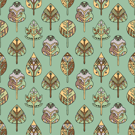 Vector hand drawn seamless pattern, decorative stylized childish trees. Doodle style, tribal graphic illustration. Ornamental cute hand drawing Series of doodle, cartoon, sketch seamless patternsのイラスト素材