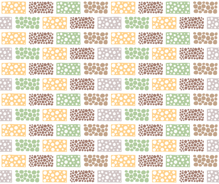 Seamless vector pattern. Geometrical background with hand drawn decorative tribal elements in vintage brown pastel colors. Print with ethnic, folk, traditional motifs. Graphic vector illustration.のイラスト素材