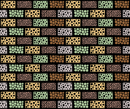 Seamless vector pattern. Geometrical background with hand drawn decorative tribal elements in vintage brown dark colors. Print with ethnic, folk, traditional motifs. Graphic vector illustration.のイラスト素材