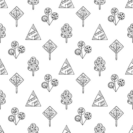 Vector hand drawn seamless pattern, decorative stylized childish trees. Doodle style, tribal graphic illustration. Ornamental cute hand drawing Series of doodle, cartoon, sketch seamless patternsのイラスト素材