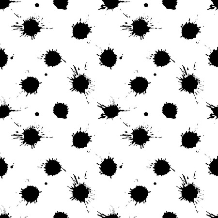 Seamless vector pattern, tile with inc splash, blots, smudge and brush strokes. Grunge endless template for web background, prints, wallpaper, surface, wrapping, repeat elements for design.のイラスト素材