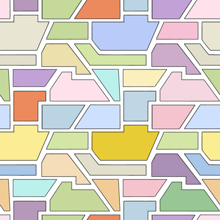 Geometric vector seamless pattern with different geometrical forms. Square, triangle, rectangle. Modern techno minimal design. Abstract background. Graphic colorful Illustrationのイラスト素材