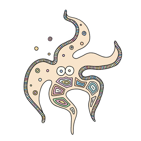 Vector hand drawn colorful illustration of isolated starfish with decorative geometrical elements, lines, dots. Picture for coloring. Line drawing.のイラスト素材