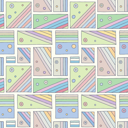 Seamless vector pattern. Colorful geometrical hand drawn background with rectangles, squares, dots. Print for background, wallpaper, packaging, wrapping, fabric.のイラスト素材