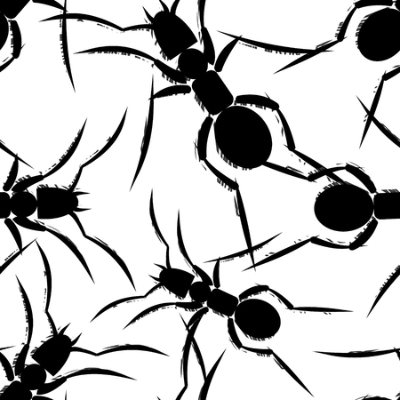 Seamless vector pattern of insect, black and white hand drawn ants. Sketch pencil liberty drawing. Print for fabric, wallpaper, backgrounds, wrapping, packaging, packingのイラスト素材