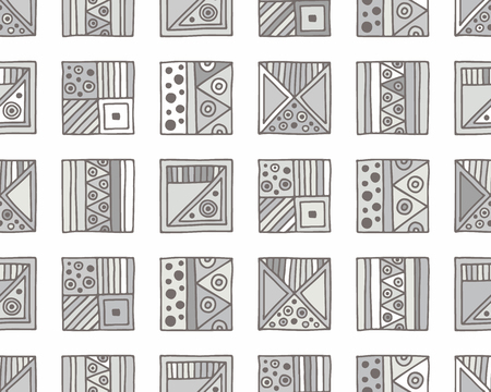 Seamless vector pattern. geometrical background with hand drawn decorative tribal elements. Print with ethnic, folk, traditional motifs. Graphic illustration for wrapping, wallpaper, fabric, packingのイラスト素材