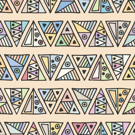 Seamless vector pattern. geometrical background with hand drawn decorative tribal elements. Print with ethnic, folk, traditional motifs. Graphic illustration for wrapping, wallpaper, fabric, packingのイラスト素材