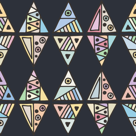 Seamless vector pattern. geometrical background with hand drawn decorative tribal elements. Print with ethnic, folk, traditional motifs. Graphic illustration for wrapping, wallpaper, fabric, packingのイラスト素材