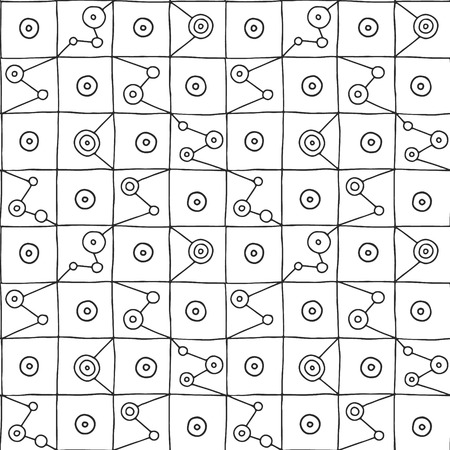 Seamless vector pattern. Black and white geometrical hand drawn background with figures, squares, circle, dots, lines. Print for background, wallpaper, packaging, wrapping, fabric.のイラスト素材