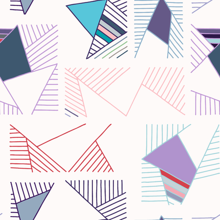 Seamless vector pattern. Blue geometrical hand drawn background with lines. Print for decorative wallpaper, packaging, wrapping, fabric. Line drawing, graphic designのイラスト素材