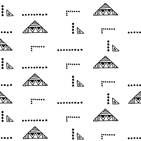 Seamless vector geometrical pattern with hand drawn decorative elements. Graphic design, drawing illustration. Print for fabric, textil, wallpaper, wrapping, packaging. Line drawing. Doddle style,のイラスト素材