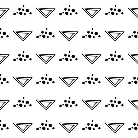 Seamless vector geometrical pattern with hand drawn decorative elements. Graphic design, drawing illustration. Print for fabric, textil, wallpaper, wrapping, packaging. Doddle style,のイラスト素材