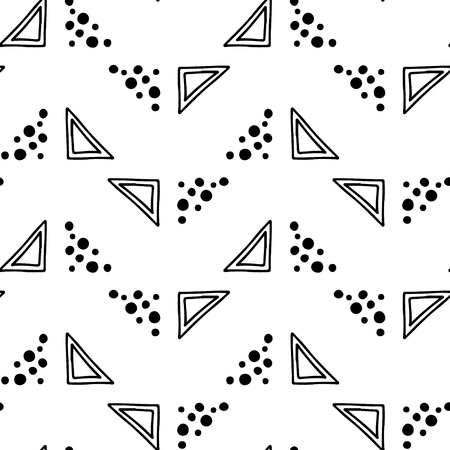 Seamless vector geometrical pattern with hand drawn decorative elements. Graphic design, drawing illustration. Print for fabric, textil, wallpaper, wrapping, packaging. Doddle style,のイラスト素材