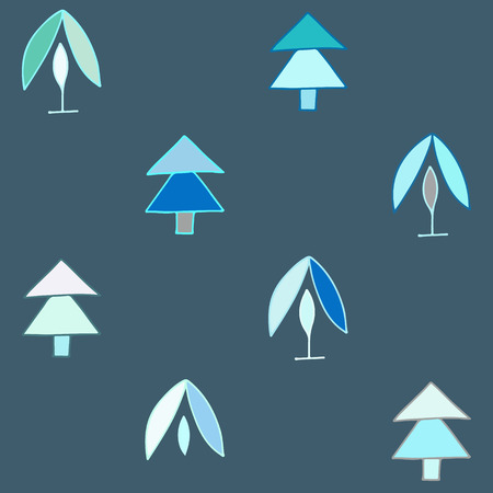 Seamless vector pattern. symmetrical background with hand drawn decorative trees. Cute pastel colorful print. Graphic design, illustration for wrapping, wallpaper, fabric, packaging, textileのイラスト素材