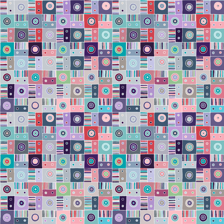 Seamless vector pattern. Textured geometrical drawn background with figures, squares, circle, dots lines, rectangles. Print for background, wallpaper, packaging wrapping fabric Graphic abstract designのイラスト素材
