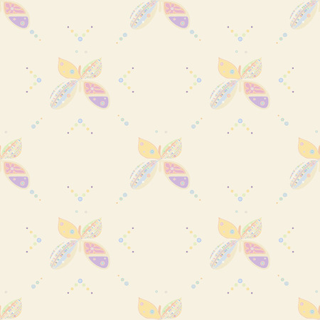 Seamless vector pattern, hand drawn decorative background with cute butterflies. Pastel mono color, repeating template for wallpaper, fabric, packaging, Graphic design, beautiful illustration.のイラスト素材