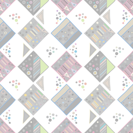 Seamless vector geometrical pattern with hand drawn decorative elements Graphic abstract design, drawing illustration. Print for fabric, textil, wallpaper, wrapping packaging Doddle styleのイラスト素材