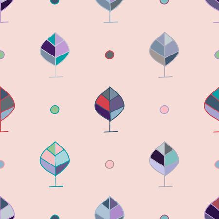 Seamless vector pattern. symmetrical background with hand drawn decorative trees. Pastel print. Graphic abstract design, illustration for wrapping, wallpaper, fabric, packaging, textileのイラスト素材