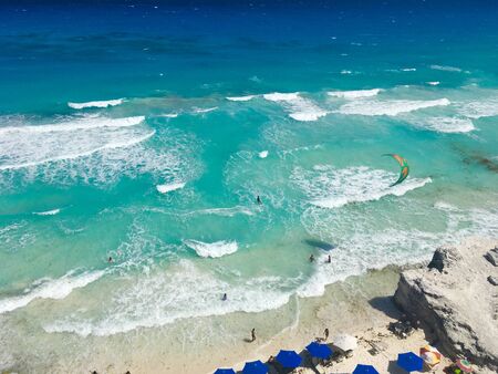 Beautiful ocean view with clean blue water, sunny day with waves. Amazing background of islandの写真素材