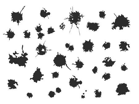 Vector black and white ink splash, blot and brush stroke, spot, spray, smudge, spatter, splatter, drip, drop, ink blob brush, paint spot, spray, smudge Grunge textured elements for design, background.のイラスト素材