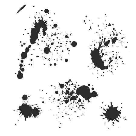 Vector black and white ink splash, blot and brush stroke, spot, spray, smudge, spatter, splatter, drip, drop, ink blob brush, paint spot, spray, smudge Grunge textured elements for design, background.のイラスト素材