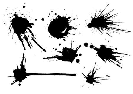 Vector black and white set with ink splash, blot and brush stroke. Grunge textured elements for design, background.のイラスト素材