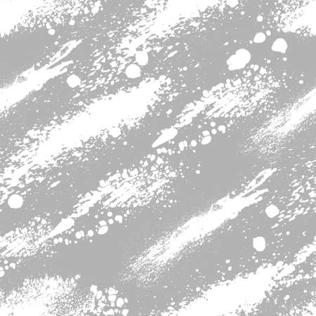 Vector gray seamless pattern with ink splash, blot and brush stroke spot spray smudge, spatter, splatter, drip, drop, ink smudge smears Grunge textured elements design background.のイラスト素材