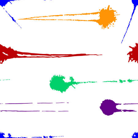 Vector colorful seamless pattern with ink splash, blot and brush stroke spot spray smudge, spatter, splatter, drip, drop, ink smudge smears Grunge textured elements design background, rainbow colorのイラスト素材